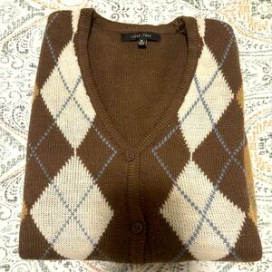 Love Tree / cream / tan with light blue stitching argyle button sweater